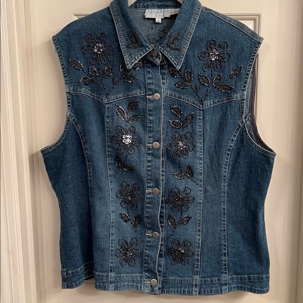 Ladies Denim Vest with hand sewn beads